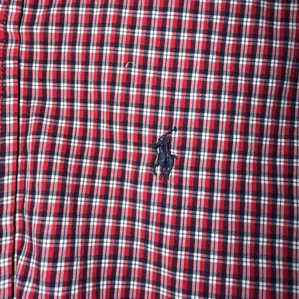 Polo Ralph Lauren‎ Boys Button Down Shirt Red White Blue Plaid M 12 14 Pony Logo